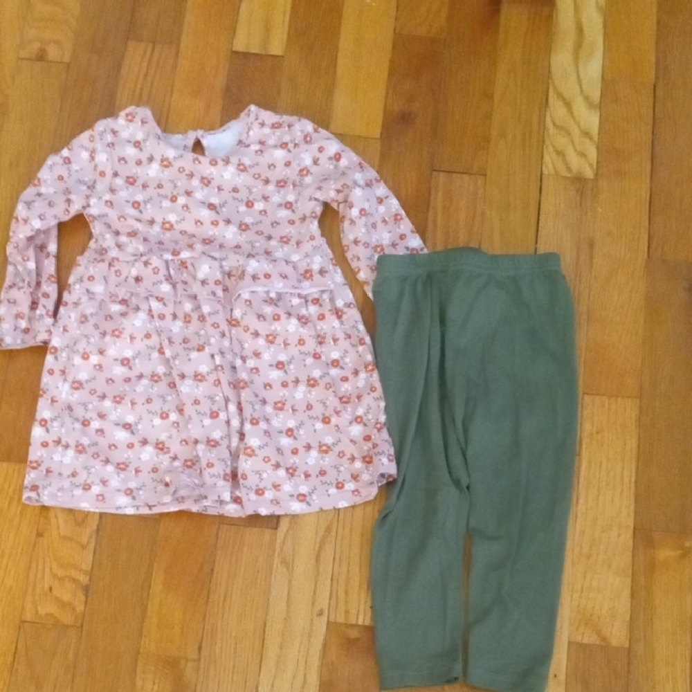 Floral Dress and Green Leggings Set girl 24 months